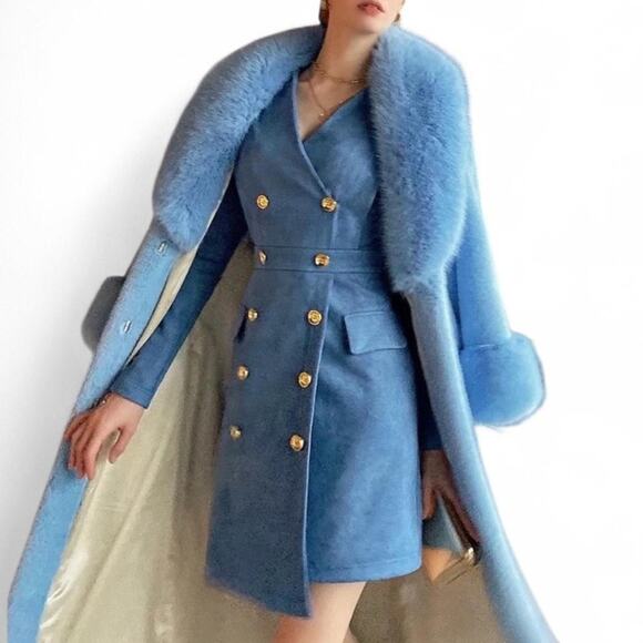Other Jackets & Blazers - Gorg Lala Parker Blue Diamond Luxe Blue Faux Fur Long Coat Rhinestone Clasps XXL